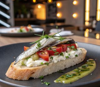 White Anchovies, Olivier Potato Salad, Marinated Tomatoes, Chives, Xv Olive Oil